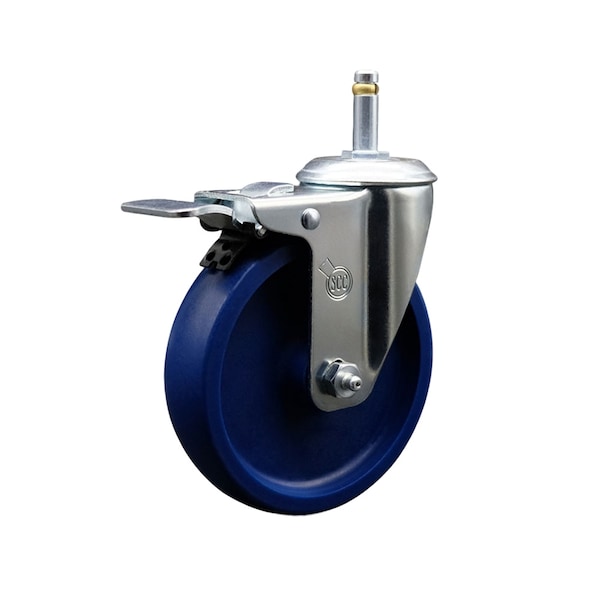 5'' Solid Poly Wheel Swivel 7/16'' Stem Caster with Total Lock Brake